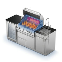 Modular Outdoor Kitchen BBQ Island, 104" Outdoor Kitchen Propane Gas Island Grill with Sink, Compact Refrigerator, Storage Cabinets, Rotisserie Kit (Silver, 104") — How It Works