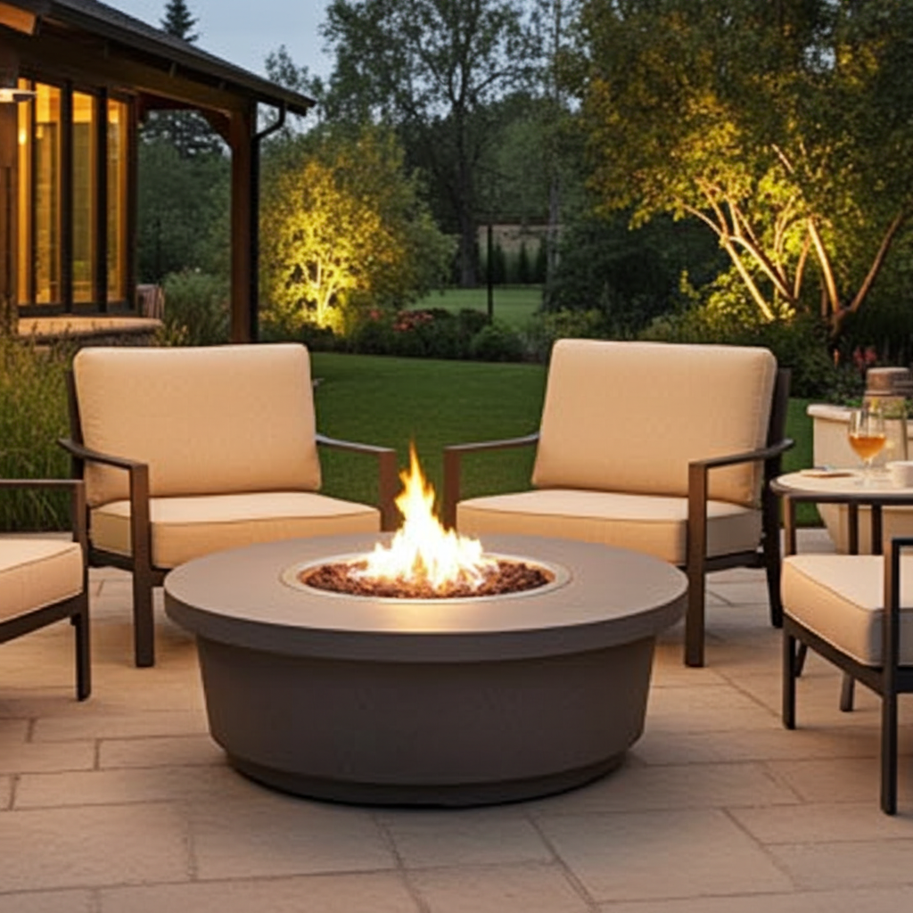 American Fyre Designs Contempo Round GFRC Fire Table | Hand-Finished in California | NG & LP