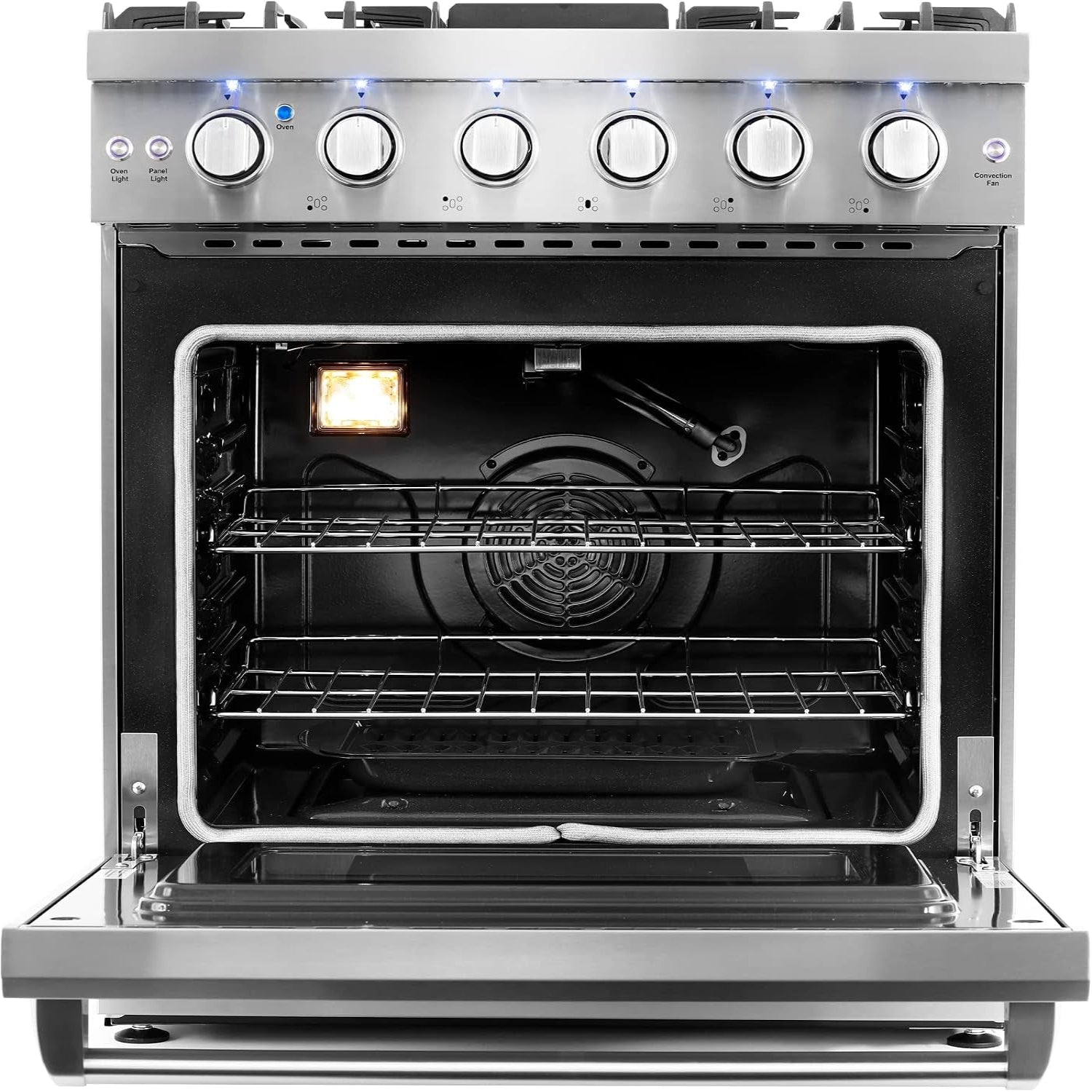 30 In. Haven Coll 4.8 Cu Ft 5 Burner Gas Range, Convection, Stainless Steel |  COS-EPGR304 Convection Oven, Knob LED Indicators, Mirror Finished Knobs, Storage Drawer, Liquid Propane Convertible