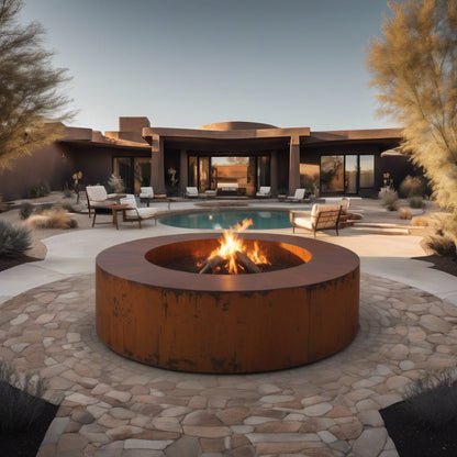 Wood-Burning Circular Corten Steel Fire Pit - FREE SHIPPING!