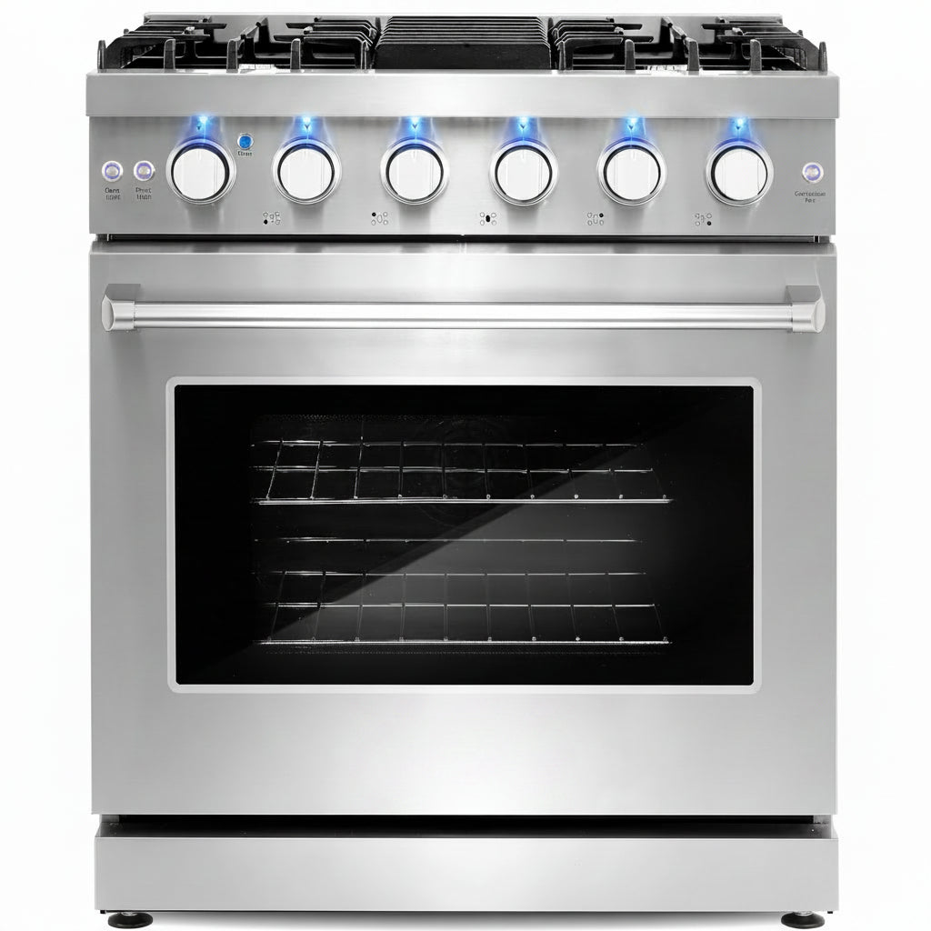 30 In. Haven Coll 4.8 Cu Ft 5 Burner Gas Range, Convection, Stainless Steel |  COS-EPGR304 Convection Oven, Knob LED Indicators, Mirror Finished Knobs, Storage Drawer, Liquid Propane Convertible