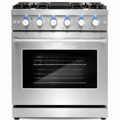 30 In. Haven Coll 4.8 Cu Ft 5 Burner Gas Range, Convection, Stainless Steel |  COS-EPGR304 Convection Oven, Knob LED Indicators, Mirror Finished Knobs, Storage Drawer, Liquid Propane Convertible