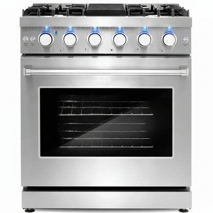 30 In. Haven Coll 4.8 Cu Ft 5 Burner Gas Range, Convection, Stainless Steel |  COS-EPGR304 Convection Oven, Knob LED Indicators, Mirror Finished Knobs, Storage Drawer, Liquid Propane Convertible