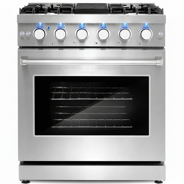 30 In. Haven Coll 4.8 Cu Ft 5 Burner Gas Range, Convection, Stainless Steel |  COS-EPGR304 Convection Oven, Knob LED Indicators, Mirror Finished Knobs, Storage Drawer, Liquid Propane Convertible