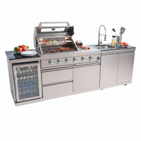 Outdoor Kitchen Island Built for Complete Patio Cooking, 104" Propane Gas Grill, Granite Countertops, Sink & Refrigerator