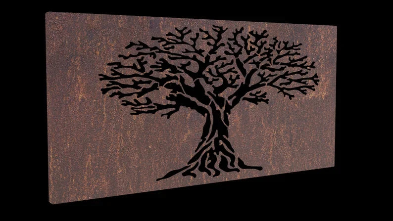 Laser-Cut Tree of Life Corten Steel Panel Set - FREE SHIPPING